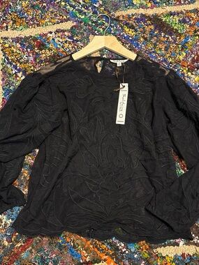 Solitaire Black Embroidered Long Sleeve Blouse
